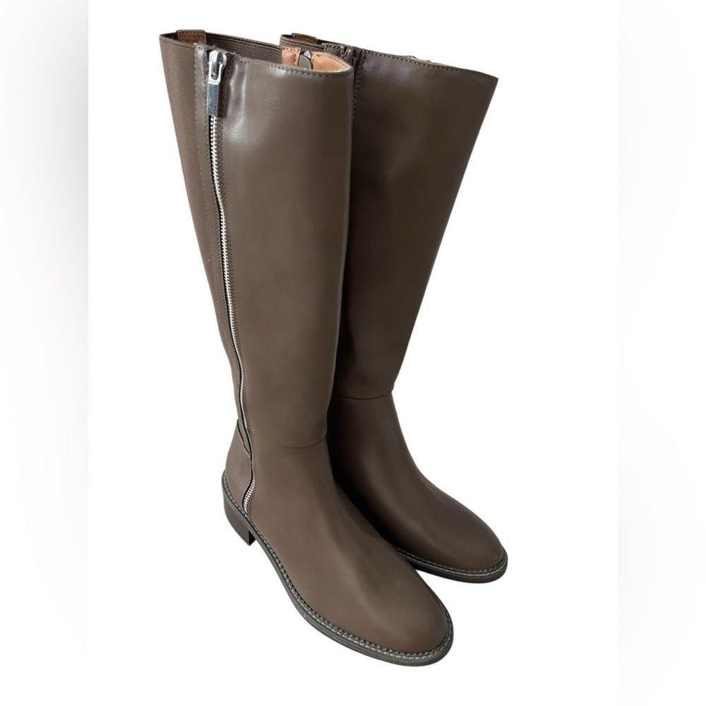 A New Day Women's Brown Round Toe Tall Mid Calf Boots Size 7.5